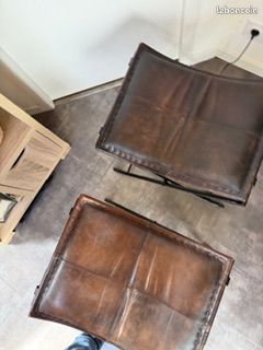 Siègle pliable cuir et fer noir (image 4)