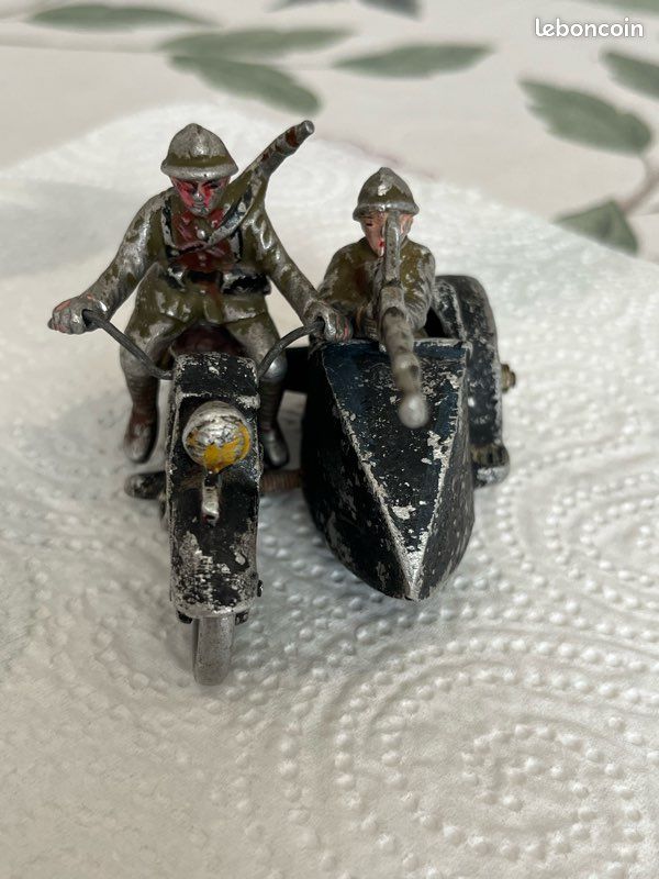 JOUET ANCIENNE MOTO Militaire Avec Soldat En Plomb Creux Sr Simon Et