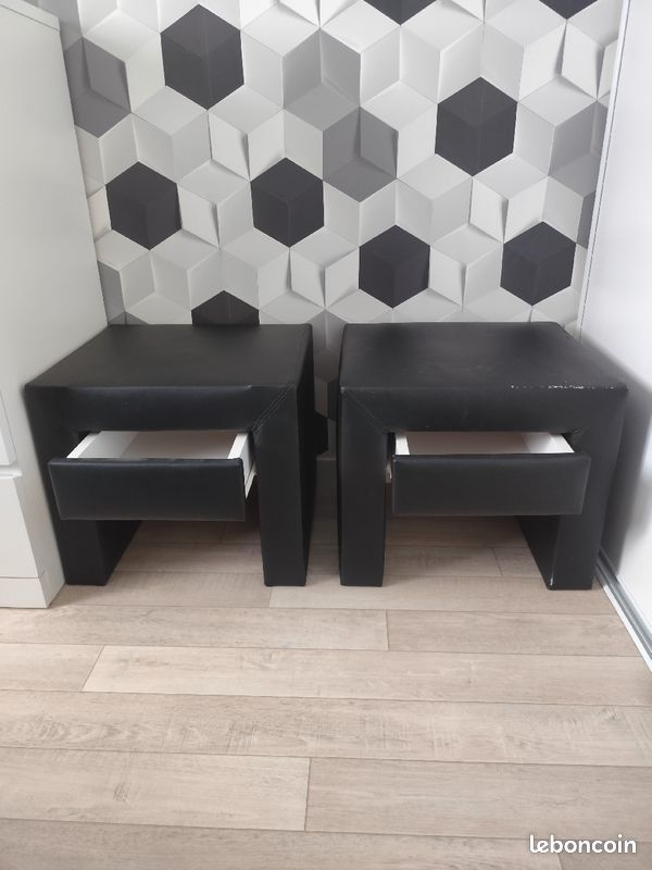 Lot de 2 tables de chevet imitation cuir noir (image 2)