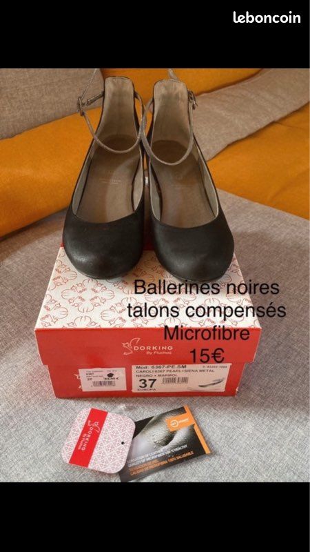 Ballerines noires, talons compensés (image 1)