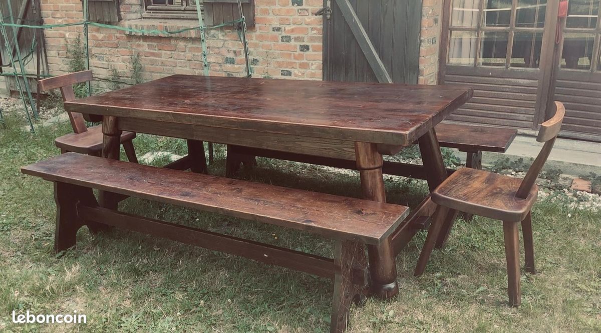 Table, 2 Bancs, 2 Chaises style Brutaliste 1950 (image 1)