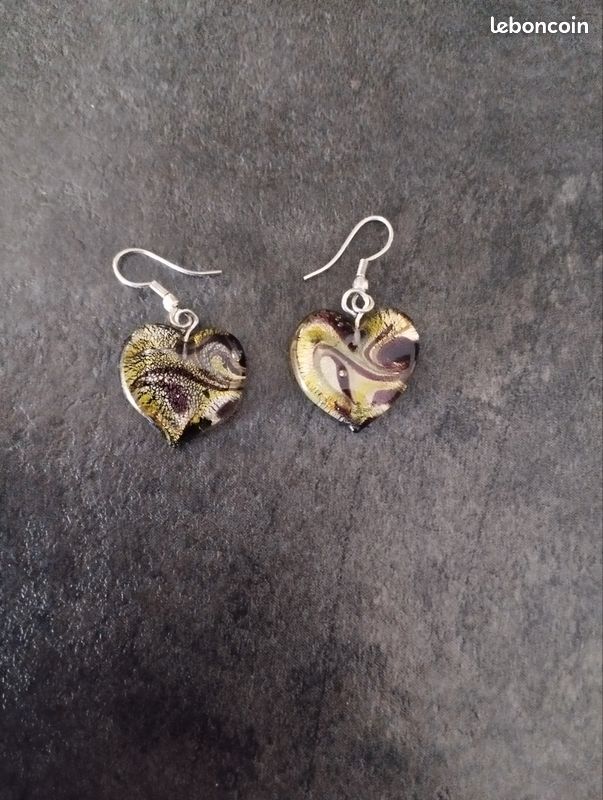 Boucles D'oreilles Pendantes En Verre De Murano Jaune - Neuf Avec étiquettes - Fermoir Dormeuse
