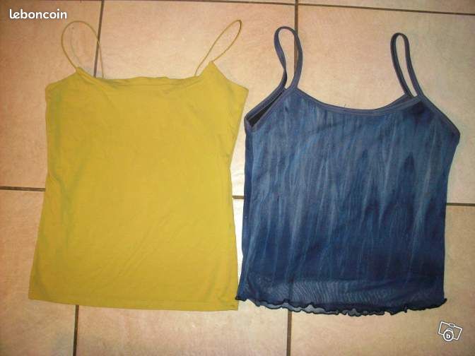 Lot de 2 tops femme 36 vert Camaieu bleu T.coop (image 1)
