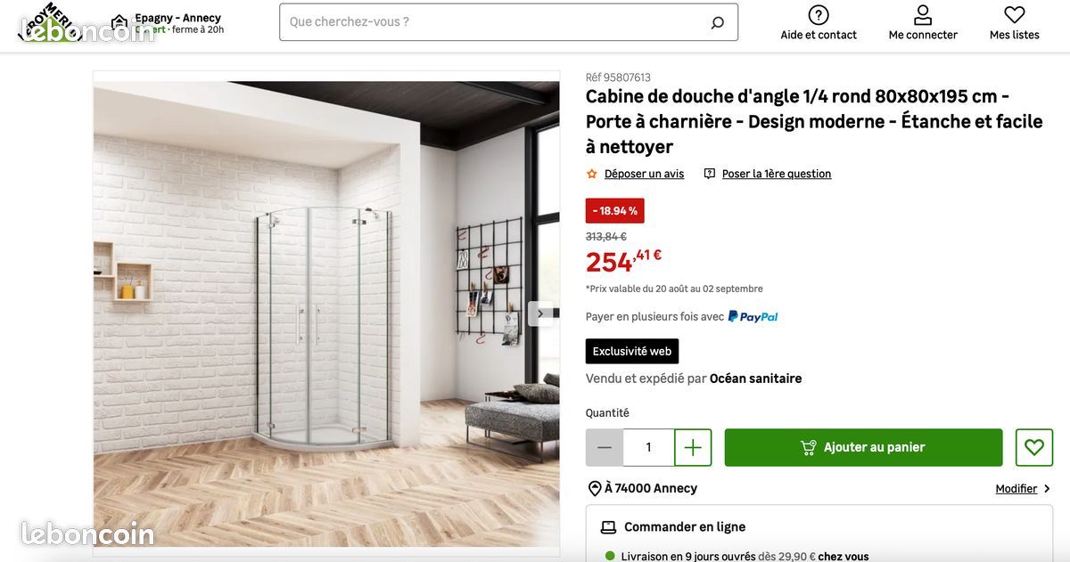 Paroi de douche 80x80 quart de rond (image 3)