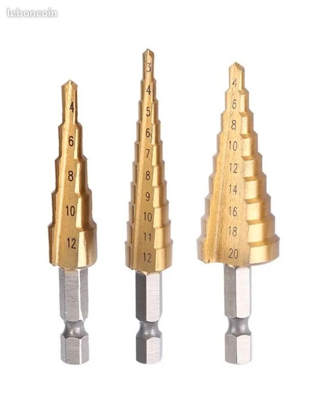 Perceuse étagée Wildoda à cannelure droite HSS, tige hexagonale, jeu de forets d'alésoir, bois revêtu de titane, trou en métal, sac de gril, 3-12, 4-12, 4-20mm, 3 pièces (image 2)