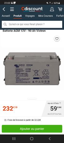 12V/60Ah Batterie AGM à décharge lente Victron