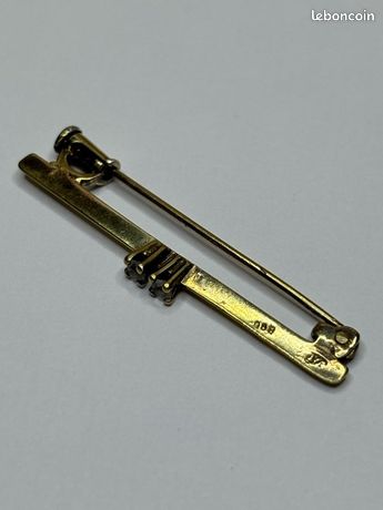 Broche Barrette Ancienne En Vermeil - Argent Massif Doré Sertie De Grenats, Occasion