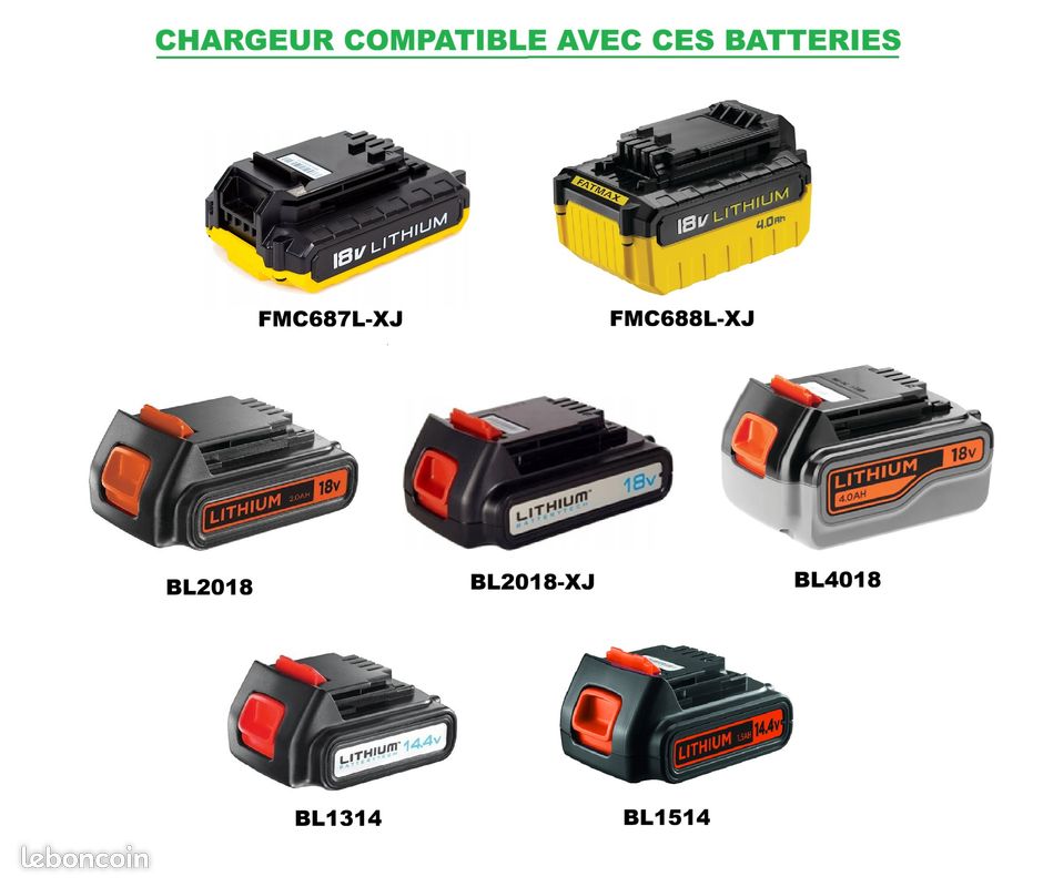 Chargeur rapide 14,4V-18V pour batterie STANLEY Fatmax et BLACK et DECKER (image 6)