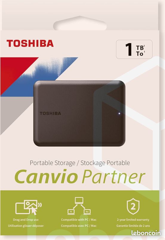Disque Dur Externe Toshiba Canvio Partner 1TB - USB 3.2 - Pour PC, Mac, Xbox, PS4/PS5