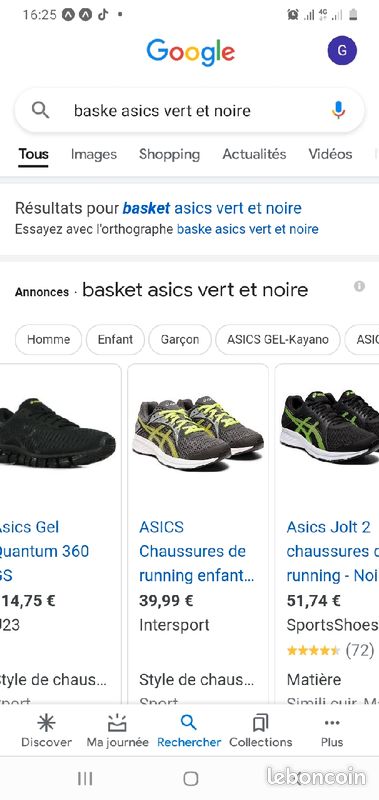 Chaussure Asics vert et noire (image 1)