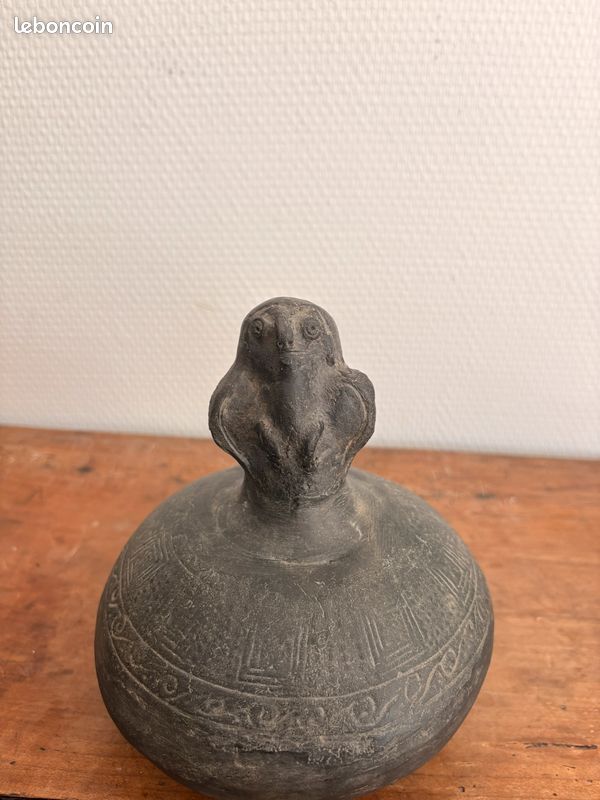 Vase Pot Céramique Zoomorphe Terre Cuite Noire Précolombien Culture Chimu Moche Pérou Hibou Chouette XXème (image 2)