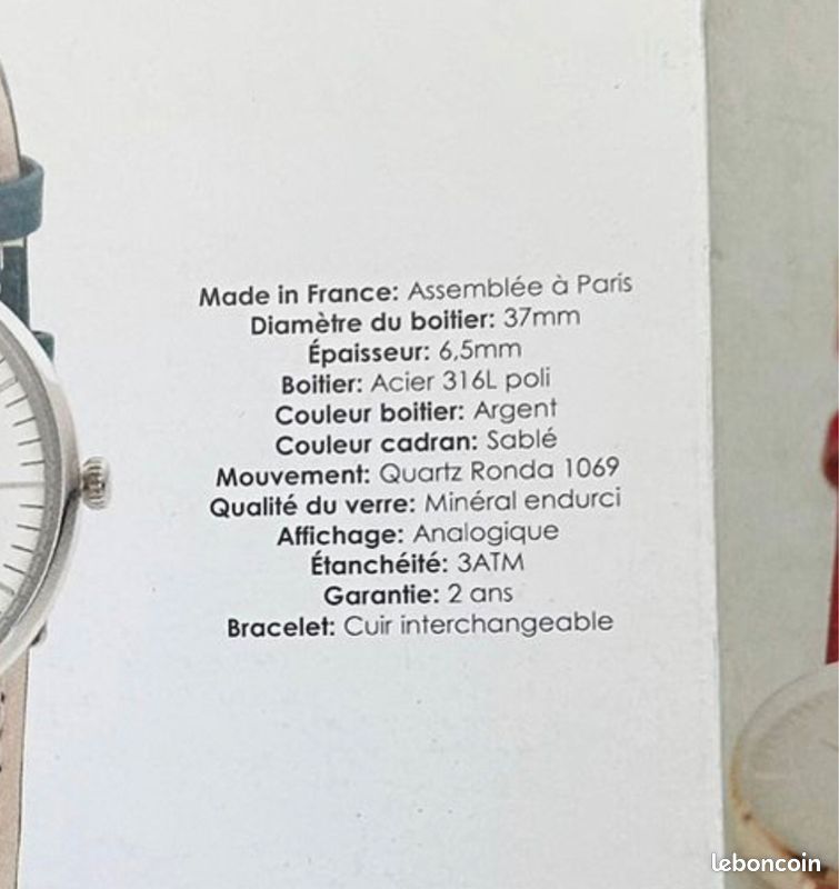 Montre Charlie Paris, modèle INITIAL cuir véritable marron (image 2)