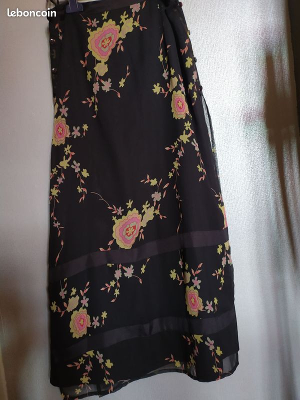 Jupe longue chic T : 36/38 mousseline noire imprimée TBE (image 3)