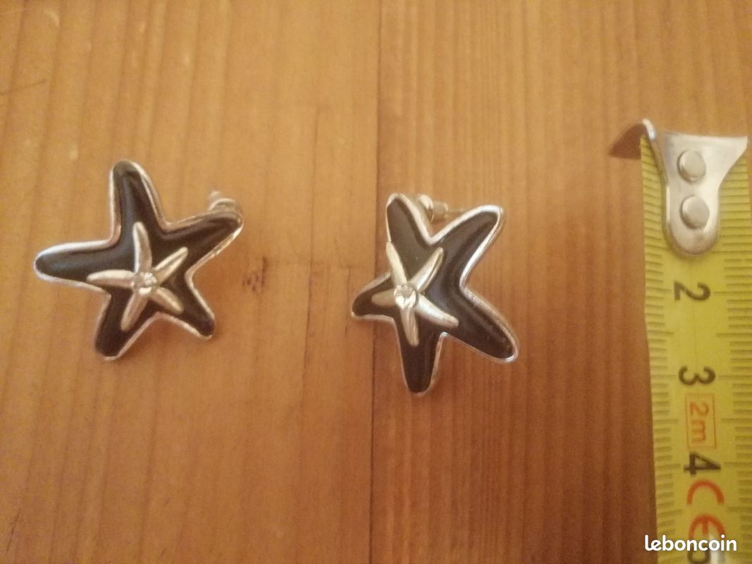Boucles d oreilles Étoiles artisanales, en métal noir argente (image 3)
