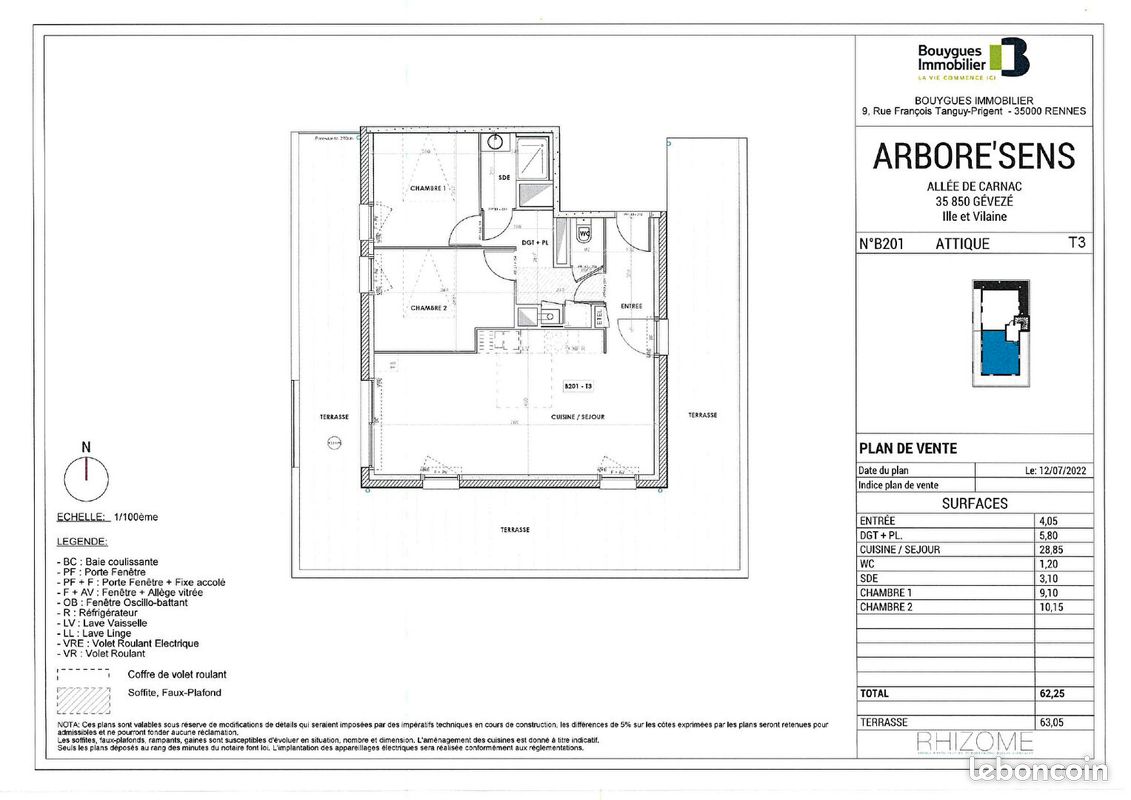 Appartement 3 pièces 62 m² · à Gévezé · 62 m² · 761 €/mois