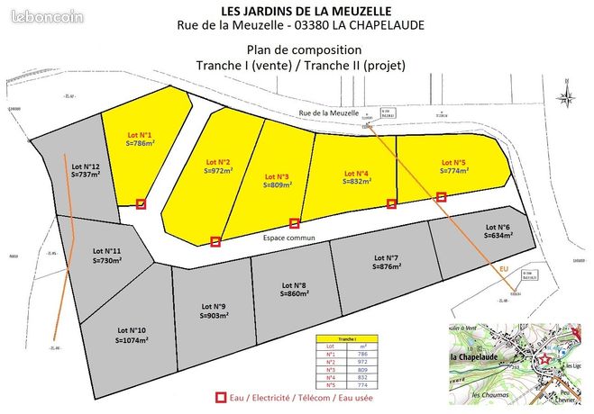 Terrain à bâtir, viabilisé et raccordé – lot N°1 - 786 m² - 50/m²