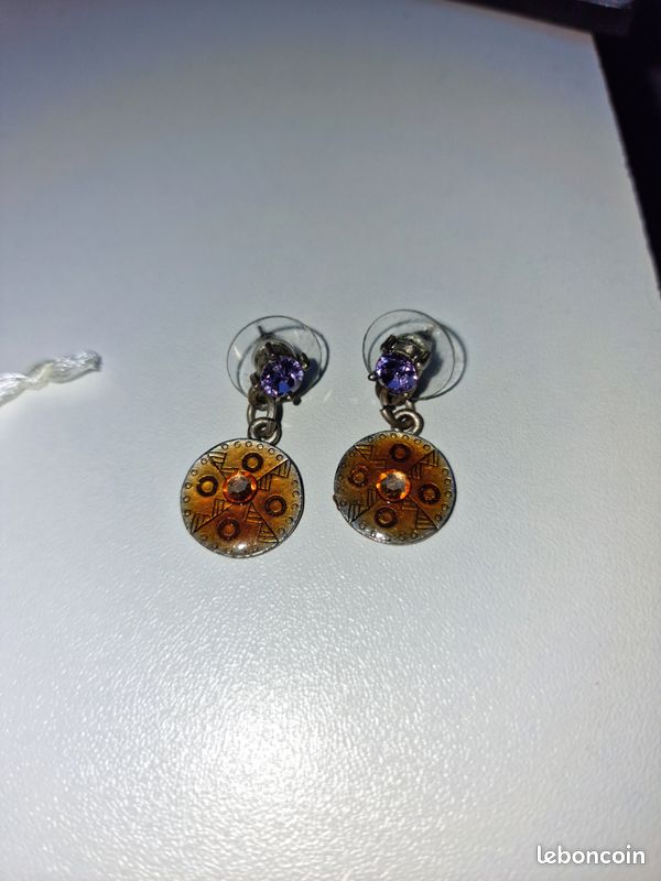 Boucles D'oreilles Pendantes Ethniques Réminiscence Argenté - Très Bon état Occasion