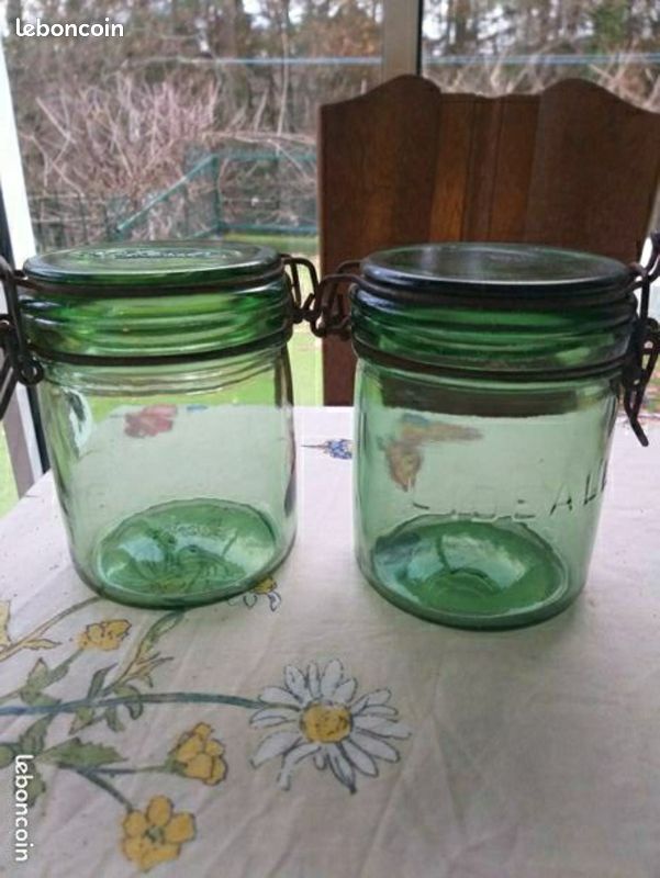 Bocal Ancien En Verre Vert L'IDEALE 1 Litre - Style Campagne - Idéal Pour Cuisine Et Déco