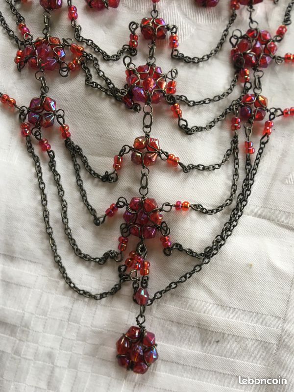 Collier Vintage 4 Rangs En Perles De Verre à Facettes – Iridescent Rose – Très Bon état