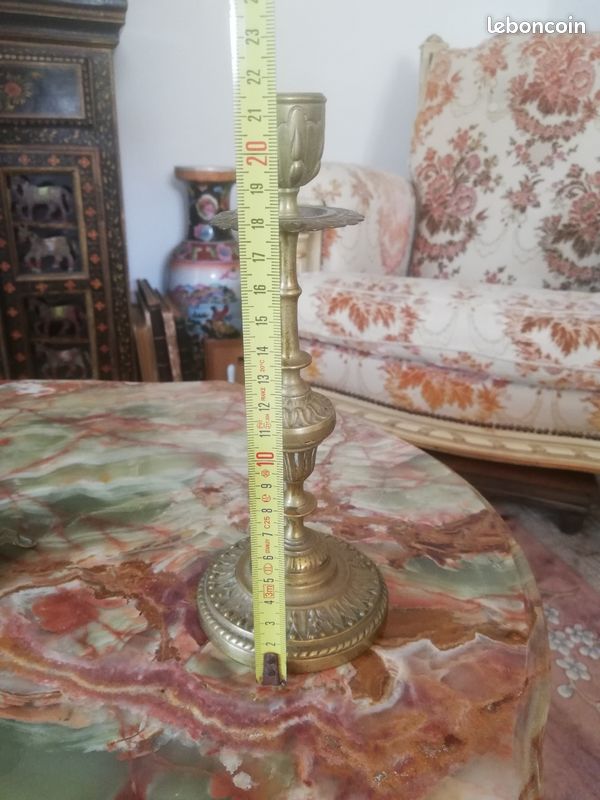 Bougeoir ancien en laiton ciselé – H 21,5 cm – Déco vintage / Brocante (image 3)