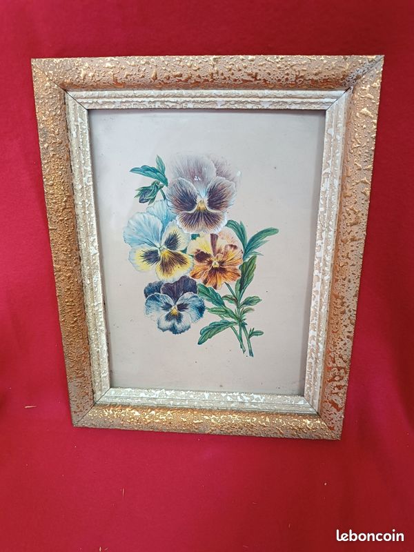 Cadre vintage avec illustration florale de pensées – 29,5 x 23,5 cm (image 1)