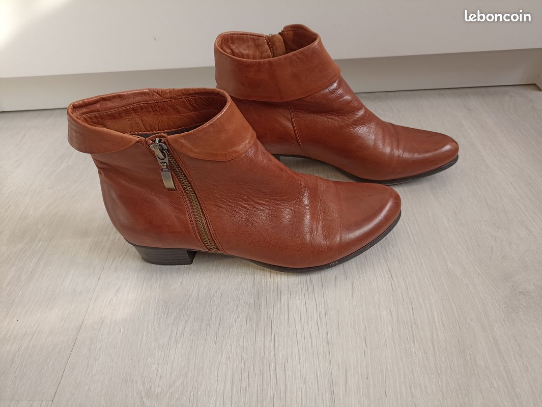 Bottines En Cuir Marron Foncé Désir Fuite - Taille 37 - Occasion Très Bon état - Lacets Arrière