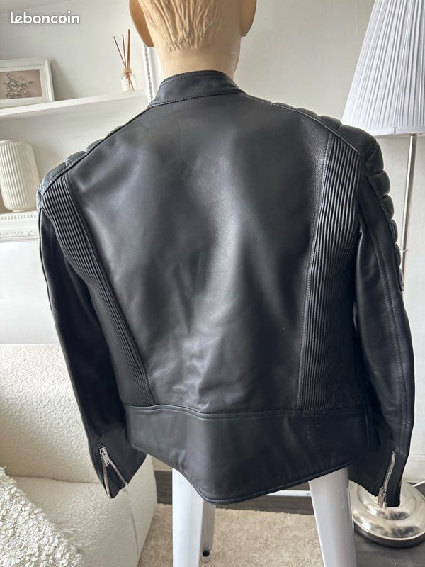 Veste En Cuir Sandro Daytona Noire Taille S - Occasion En Très Bon état
