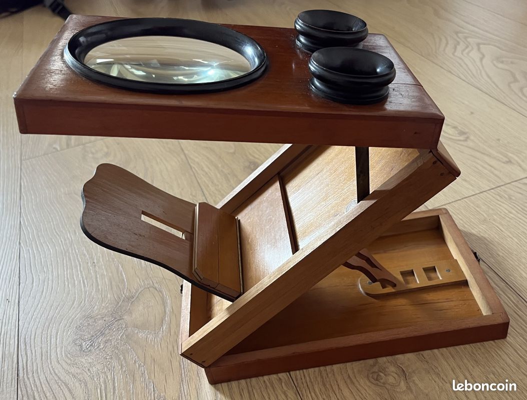 Graphoscope Et Grosse Loupe En Bois Noirci - XIXe Siècle - Coffret Moletonné