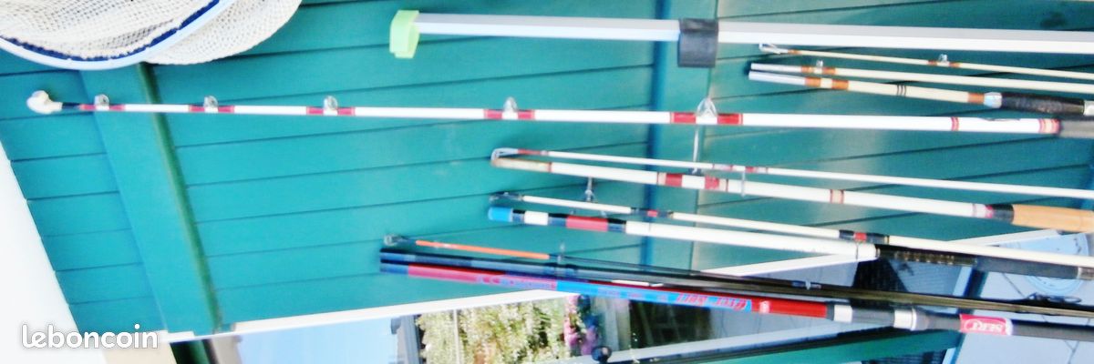 Cannes à pêche surf casting 4,5 m carbone + autres cannes en fibre de verre pleines et creuses – Pêche au gros – 1 Long piquet pour cannes surf casting – Moulinets divers petits et très gros (image 10)