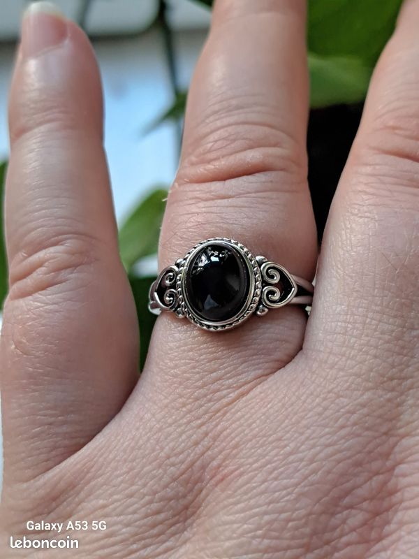 Bague Argent S925 Vintage Agate noire femme taille 10 Montres
