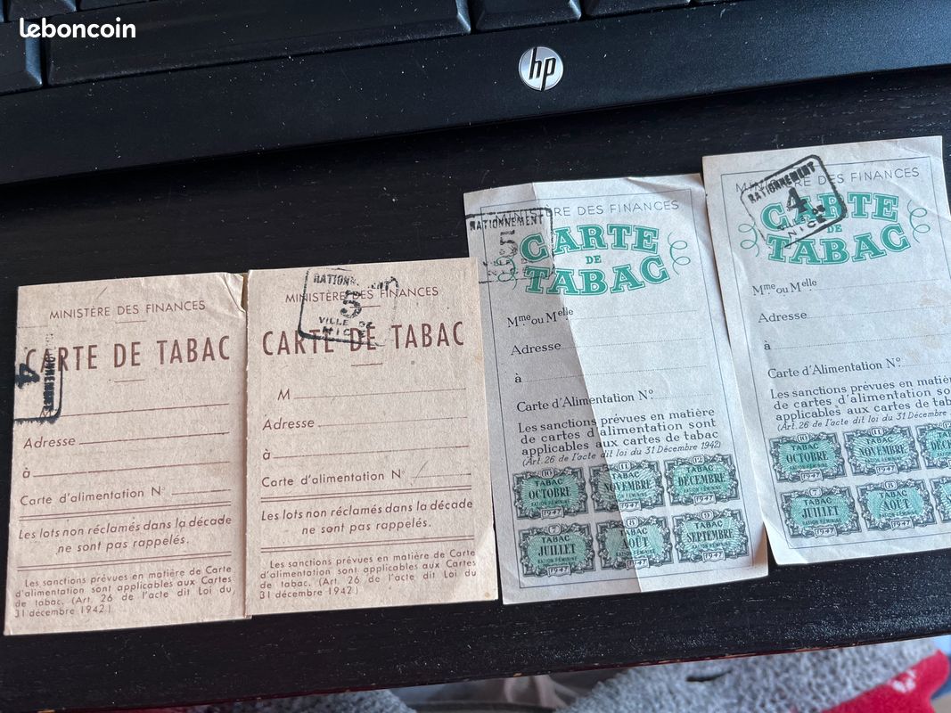 Carte De Tabac Rationnement 1947 – Ticket Vintage Après-guerre – France