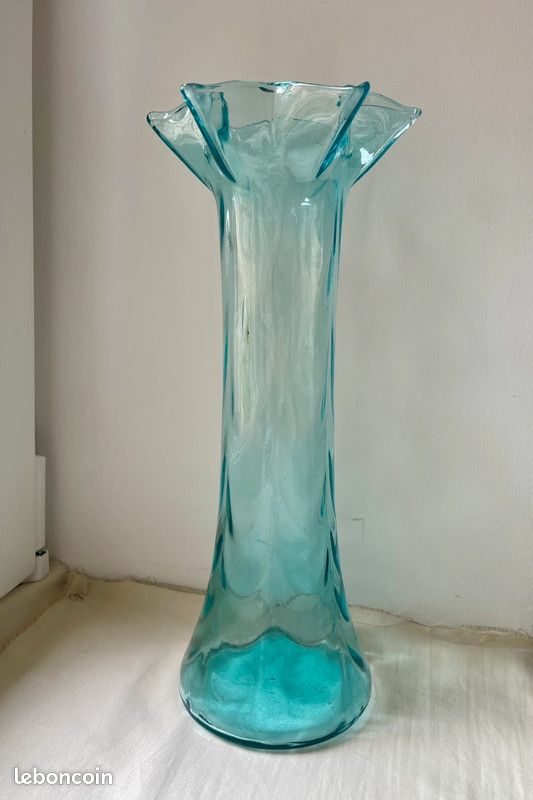 Vase Vintage années 50s - verre soufflé artisanal 34 cm (image 3)