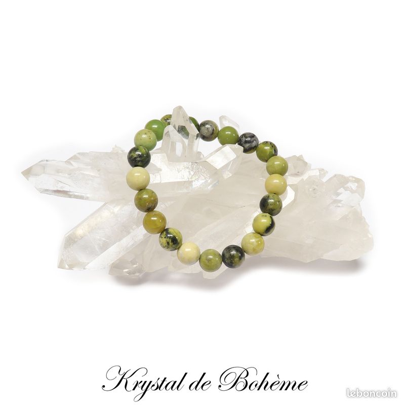 Bracelet en CHRYSOPRASE LEMON de qualité A - Perles rondes de 8mm - Pierre naturelle - Bijou Artisanal (image 2)