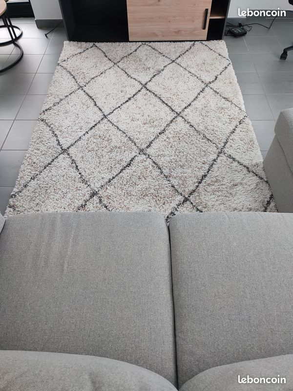 Pergamon Casablanca - Tapis Shaggy Ultra Moelleux à Poils Longs Losange Blanc Cassé - 5 Tailles Disponibles