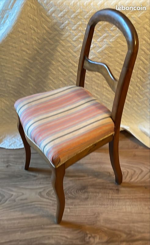 Chaise Louis-Philippe acajou rembourrée tissu rayé – H 89 cm – très bon état vintage (image 4)