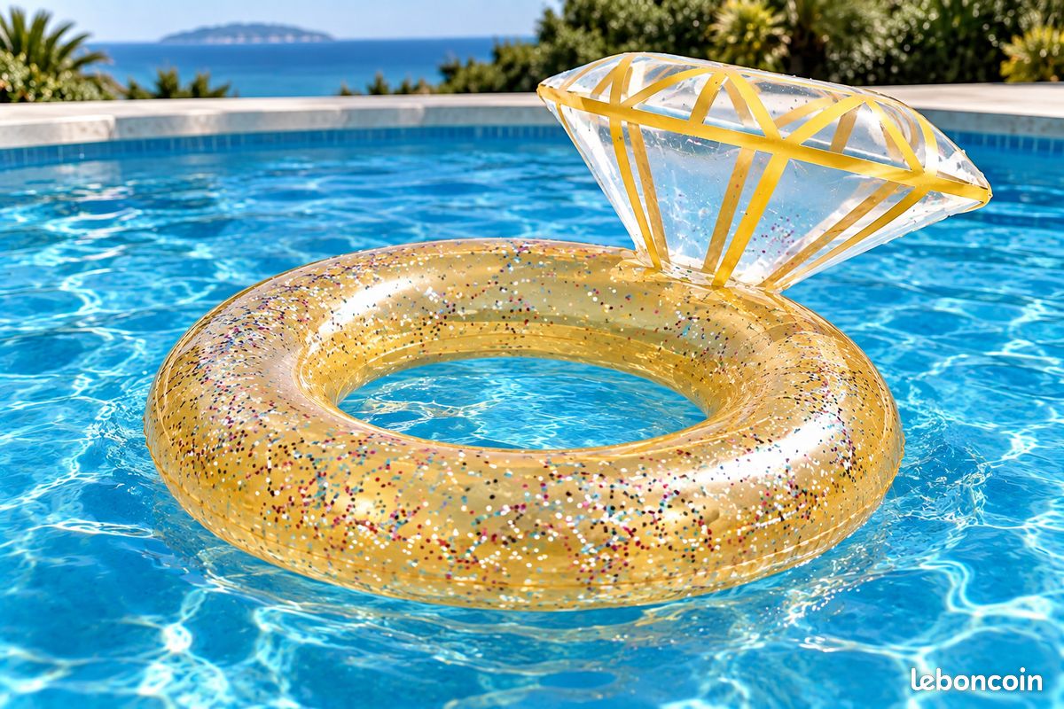 Bouée gonflable bague diamant dorée XXL – 100 × 133 cm (image 3)