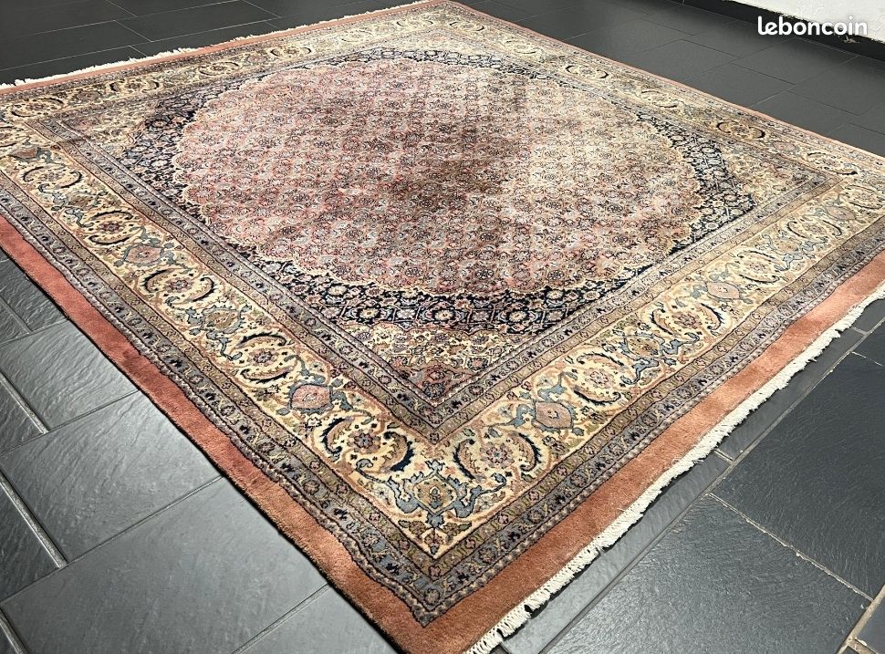 Tapis Persan Zanjan Années 60 - 232 X 128 Cm, Laine Noué Main, Design Oriental Rouge, Occasion Très Bon état
