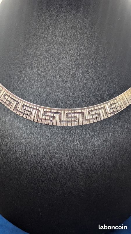 Collier Chaîne En Argent Massif 925 - Maille Art Nouveau - Motif Grec Déco - Occasion