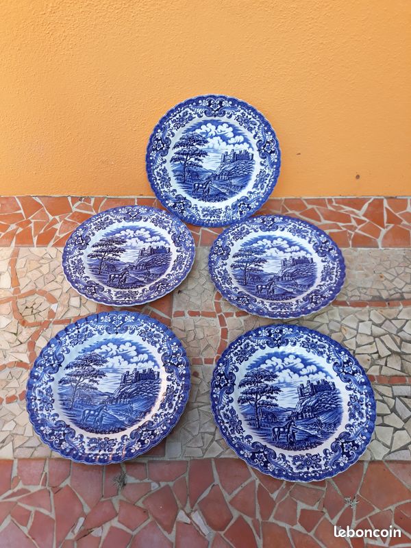 Lot 5 Assiettes plates Castle British Anchor Country Ironstone England Bleu (image 2)