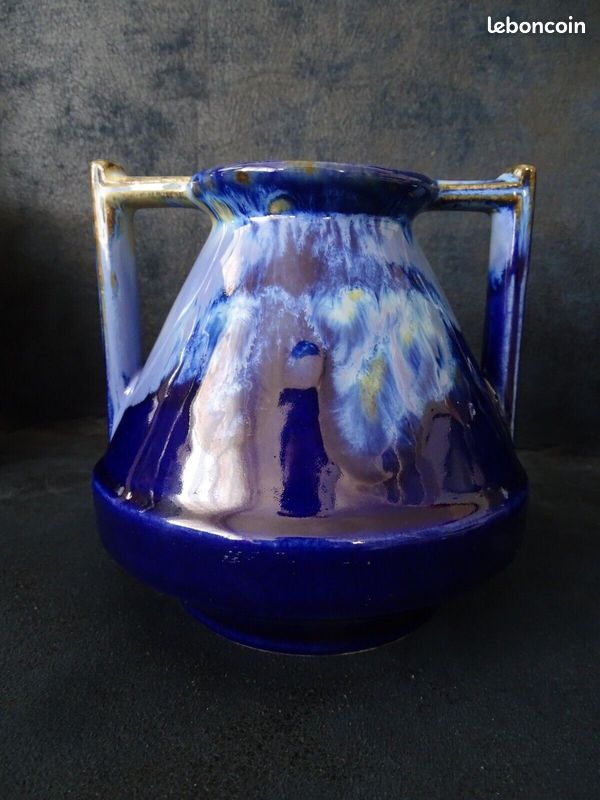 VENDUES / Vases Céramiques Grès du Morvan bleu + Alpho Alphonse Mouton design Art Nouveau rétro Vintage 1930's (image 4)