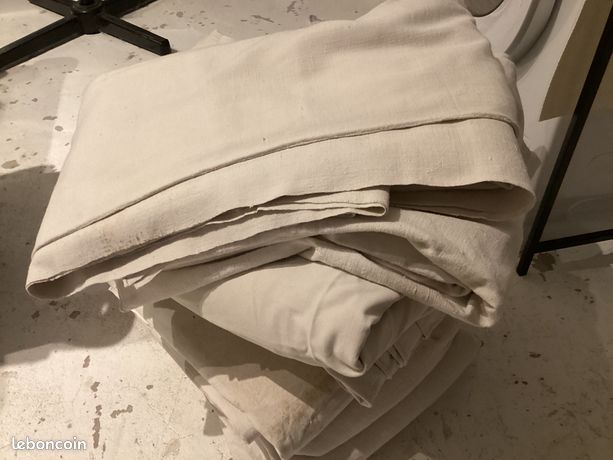 Lot De 5 Draps Brodés Anciens – Blanc écru – Linge De Maison Bourgeois En Lin Et Coton – Qualité Vintage