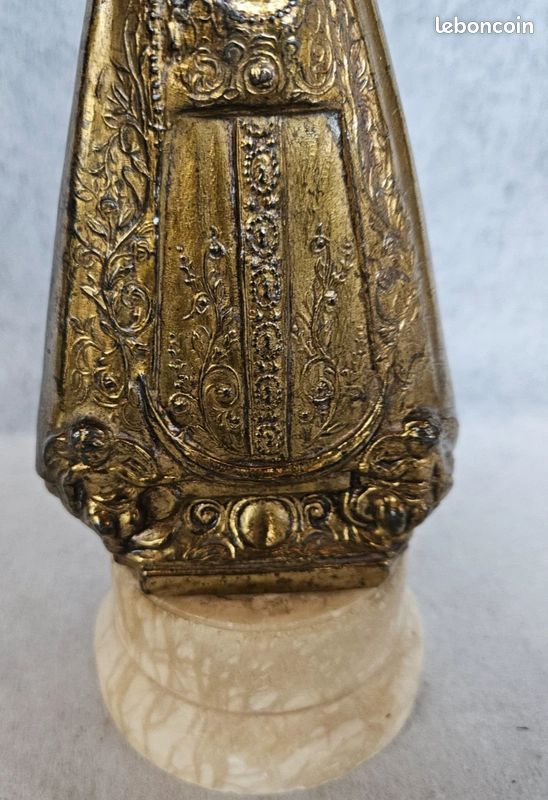 Bénitier Ancien En Marbre Et Laiton - Vierge à L'Enfant - Occasion