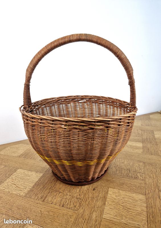 Grand Panier En Osier Vintage Avec Anse - Idéal Pour Les Courses, Champignons Ou Déco
