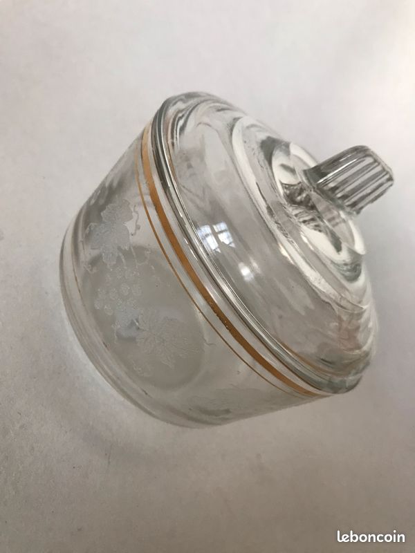 Sucrier Ancien En Verre Transparent Avec Bouton Bois – Style Vintage Pour La Cuisine Ou Le Café