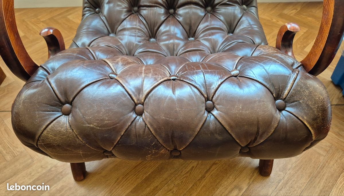 Fauteuil Chesterfield Capitonné – Maisons Du Monde – Cuir Marron – 90 Cm – Neuf