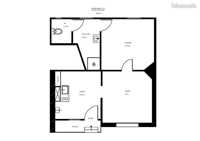 Appartement T2 RDC 48 m²