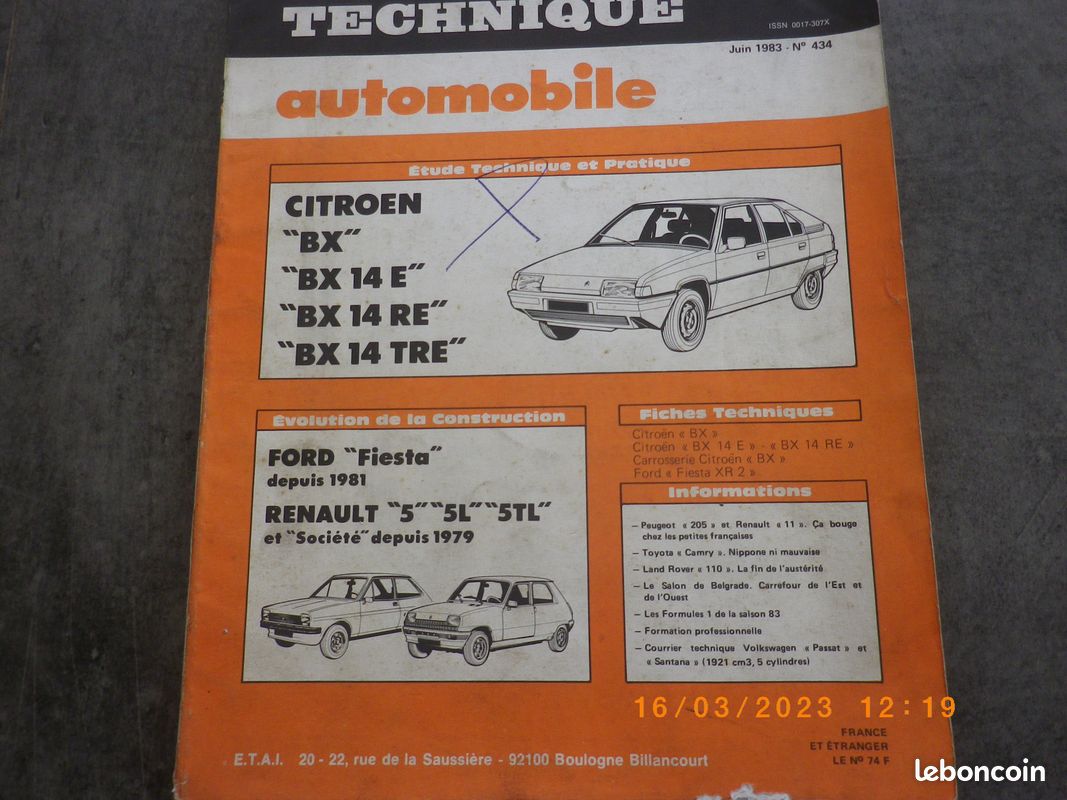 Revue technique CITROEN BX 14E 14RE 14TRE 83 (image 1)