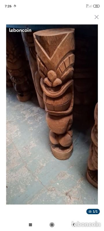 Totem statue tiki 1 m en bois de cocotier fabrication artisanale en Indonésie (image 1)
