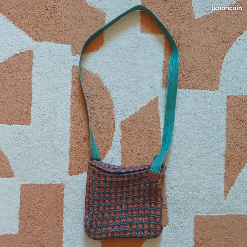 Sac Longchamp Vintage Authentique - Toile Tissée Marron & Bleu (image 3)