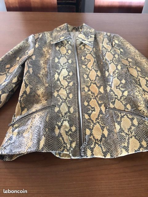 PYTHON veste cuir imprimé coloris métallisé marque POLLINI (image 7)